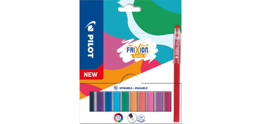 Stylo pilot frixion ball stick pointe 0,7mm encre gel  effacable coloris assortis    pochette 12 unites
