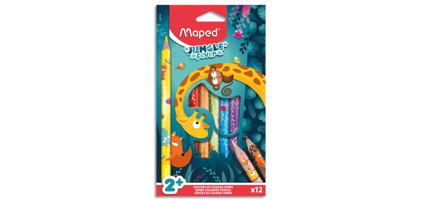 Crayon de couleur JUNGLE fever JUMBO, étui de 12