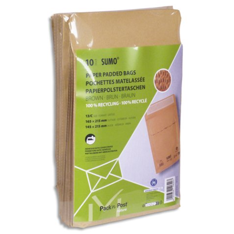 Paquets de 10 pochettes kraft recyclé SUMO format C 165x215 bande de protection