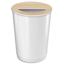 Corbeille 940 Blanc/Hêtre 40 litres et couvercle amovible déco. Idéal collecte des serviettes papier.
