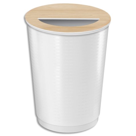 Corbeille 940 Blanc/Hêtre 40 litres et couvercle amovible déco. Idéal collecte des serviettes papier.