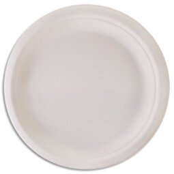 Sachet de 50 Assiettes Rondes en bagasse 22 cm BLANC