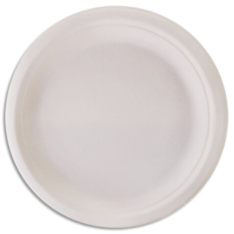 Sachet de 50 Assiettes Rondes en bagasse 22 cm BLANC