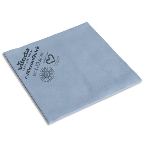 Lavette bleue microfibre non-tissée fabriquée avec 70% de polyester recyclé. 40 x 38 cm.