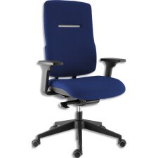 Fauteuil tissu bleu mécanisme synchrone autorégulé mousse assise hte densité accoudoirs 3 réglages