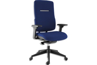 Fauteuil tissu bleu mécanisme synchrone autorégulé mousse assise hte densité accoudoirs 3 réglages