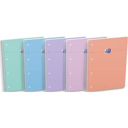 Cahier carte spirale SMART 23x29,7cm A4+ 160 pages 4 trous seyes. Coloris pastel assortis