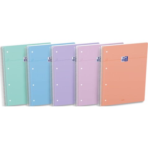 Cahier carte spirale SMART 23x29,7cm A4+ 160 pages 4 trous seyes. Coloris pastel assortis