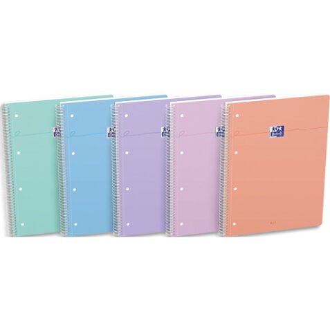 Cahier carte spirale SMART 23x29,7cm A4+ 160 pages 4 trous 5x5. Coloris pastel assortis