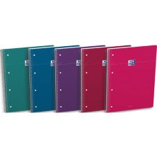 Cahier carte spirale SMART 23x29,7cm A4+ 160 pages 4 trous 5x5. Coloris vif assortis