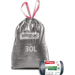 Boîte de 450 sacs à lien coulissant recyclé type 30L résistant coloris argent/noir
