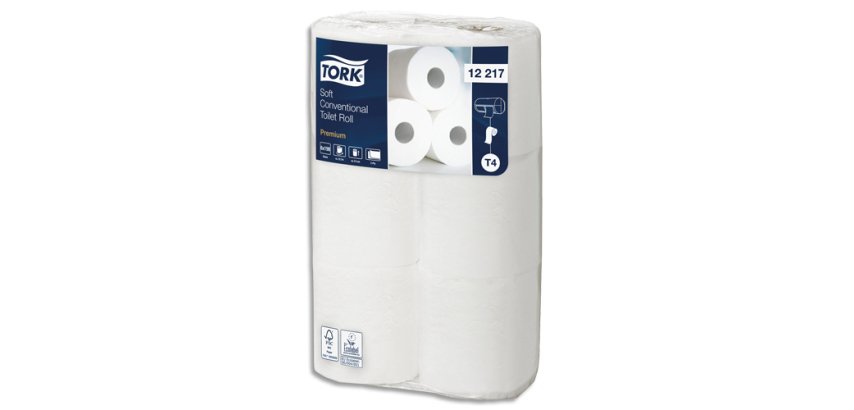 Papier toilette tork traditionnel doux premium 2   plis fsc et ecolabel colors   blanc paquet 6 rouleaux 198f