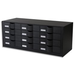 Blocs à tiroirs Pour le classement A4 ou 24x32 cm,12 tiroirs, H.32,9 x P.34,2 x L.81,3,Noir