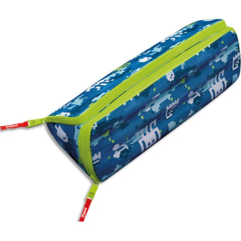 Trousse xxL double compartiments, réversible et personnalisable. Pixel bleue