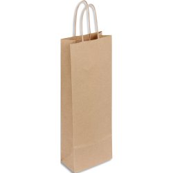 Paquet de 50 sacs kraft économique pour bouteille avec poignées torsadée 140 + 80 x 390 mm