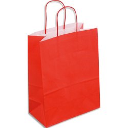 Paquet de 50 sacs kraft rouge poignées torsadées 180 + 80 x 220 mm