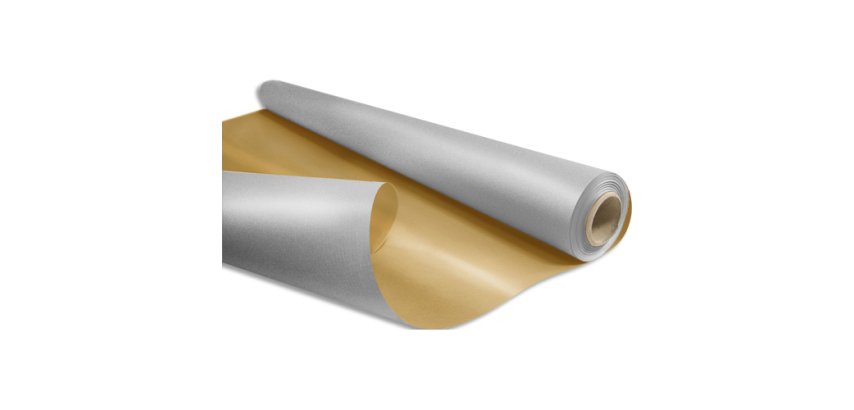 Papier cadeau kraft duo metal 60gr rouleau 0,69x50m coloris or / argent