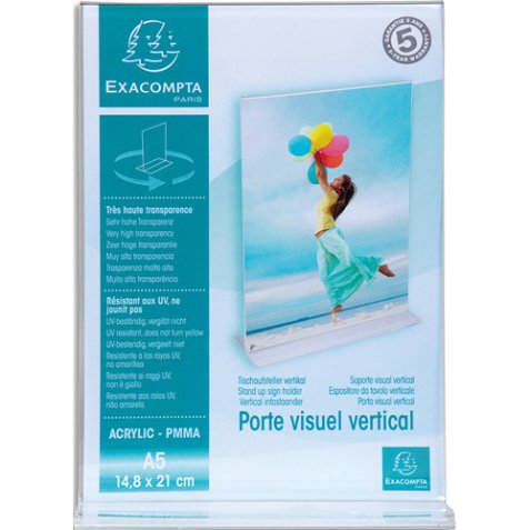 Porte-visuel droit vertical format A5 - Cristal 85158D