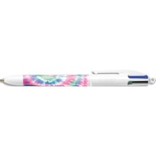 Stylo bille rétractable 4 Couleurs. Corps décoré d'un design Tie & Dye rose, bleu violet et blanc