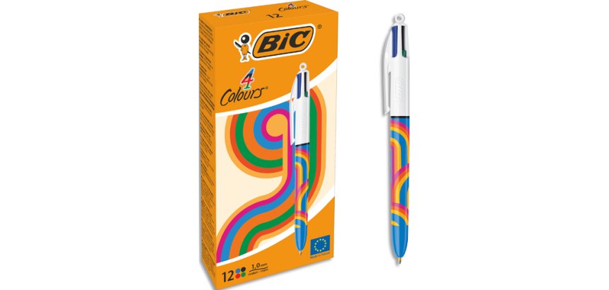 Stylo-bille bic 4 couleurs lineblue encre classique retractable pointe moyenne 1,0mm