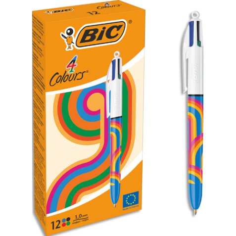 Stylo bille 4 couleurs rétractables design LineBlue. Pointe moyenne 1mm. Encre classique