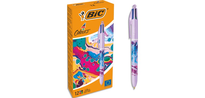 Stylo-bille bic 4 couleurs hydro purple encre classique retractable pointe moyenne 1,0mm