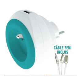 Prise murale Beavec chargeur USB réversible Turquoise