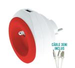 WATT&CO Chargeur secteur USB intégré - rouge - Câble 3 en 1 fourni