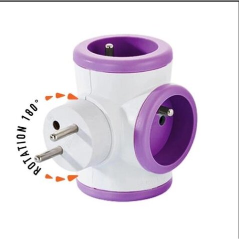 Multiprise triplite WattBall, 2 prises 16A+1 prise 6A+1 USB 2,1A Violet