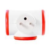 Multiprise triplite WattBall, 2 prises 16A+1 prise 6A+1 USB 2,1A Rouge