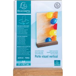 Porte-visuel avec socle en bois vertical A4 - Cristal