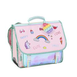 Cartable 38 cm BUBBLES, 2 compartiments. 38x32x15 cm. Polyester rose. Coloris : Rose