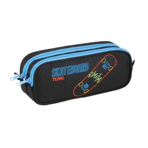 Trousse SKATE 2 compartiments en polyester. 22x9x6 cm. Coloris : Noir
