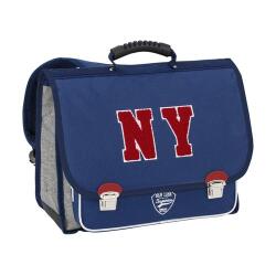 Cartable 38 cm NY FASHION, 2 cmpts. Polyester bleu marine. 38x32x15 cm. Coloris : Bleu