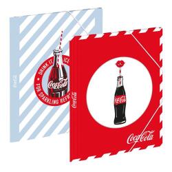 Chemise 3 rabats élastiques COCA-COLA REFRESH 26x32 cm en carton pelliculé mat. Ass : Bleu - Rouge