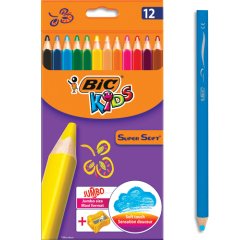 Crayon couleur bic kids super soft etui carton 12 unites +  1 taille-crayons