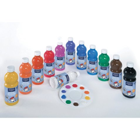 Gouache liquide - flacon 500 ml x 12 - couleurs assorties - ultra lavable