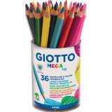 Pot de 36 crayons de couleur Méga. Corps triangulaire, mine 5,5mm. Coloris assortis
