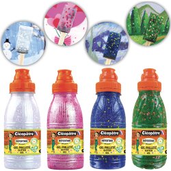 Lot de 4 flacons de gels pailletés déco en 250 ml (cœur, prairie, neige, nuit étoilée)