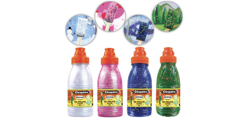 Gel paillete cleopatre nefertari decor tous supports bouteille 250ml coloris       pastel assortis lot 4 unites