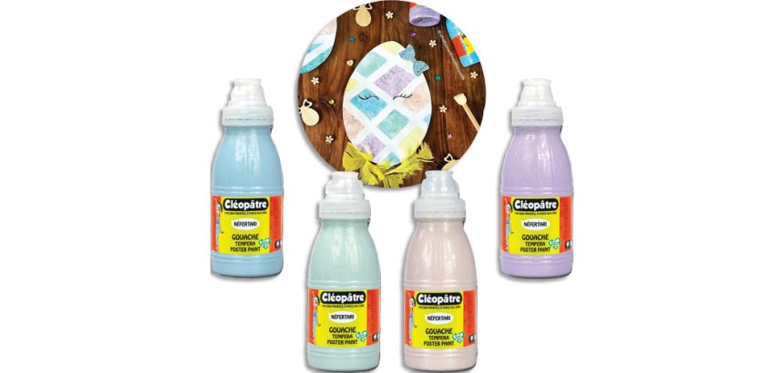 Peinture a l'eau cleopatre nefertari pailletee tous      supports flacon 250ml coloris pastel assortis lot 4 unites