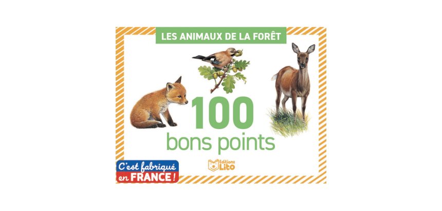 Bon points editions lito les animaux de la foret texte     pedagogique verso 61x82mm     boite 100 unites