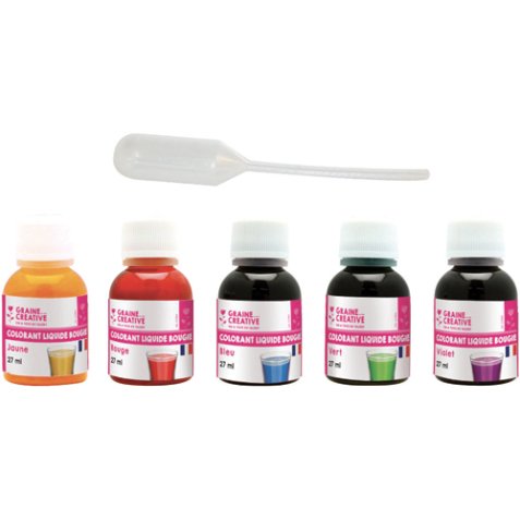 Lot de 5 flacons de 27 ml de colorants liquide pour bougies : jne, rge, bl, vert, violet