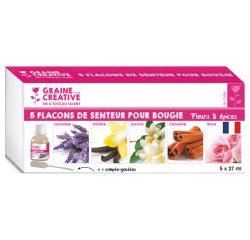 Lot flacons de parfums pour bougies graine creative 27 ml 5 parfums assortis 1 pipette  offerte