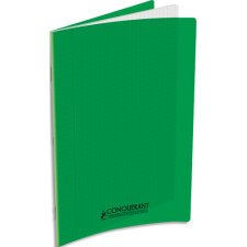 Cahier piqûre 24x32cm 60 pages 90g grands carreaux Seyès. Couverture polypropylène Vert