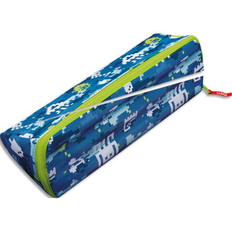 Trousse ouverture XXL, réversible et personnalisable. Polyester. Pixel Bleue