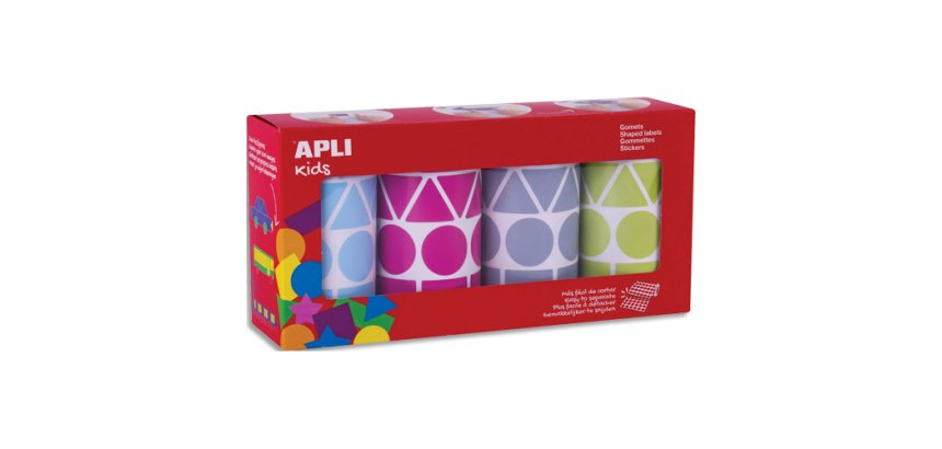 Gommette apli formes geometriques et coloris       pastels assortis 4 rouleaux   5428 unites