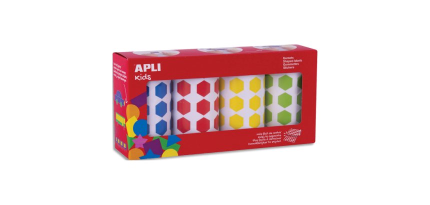 Gommette apli hexagonale 20mm coloris assortis 4 rouleaux   7080 unites