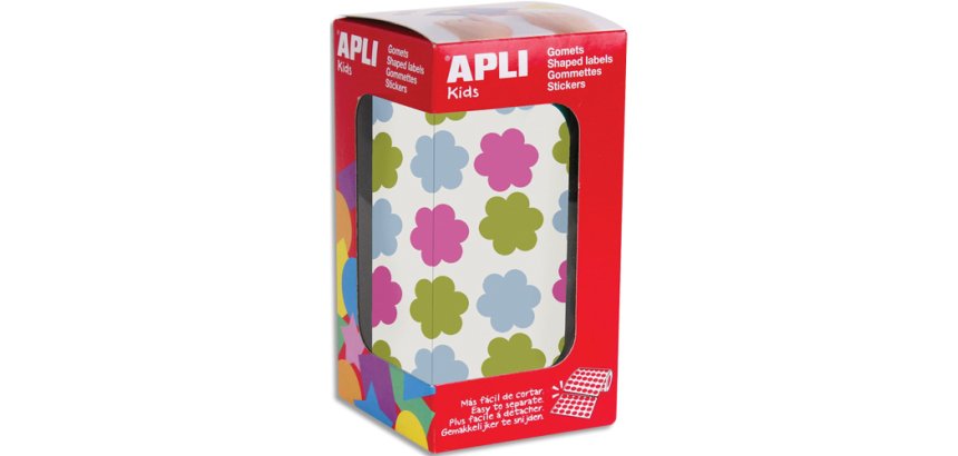 Gommettes fleurs apli kids rouleau 20 mm couleurs assorties boite de 900