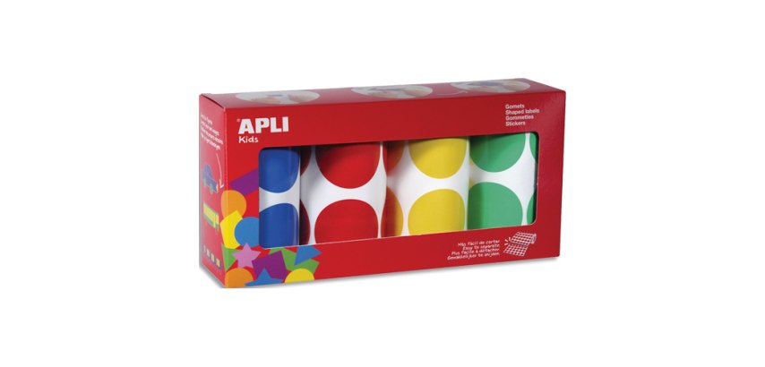 Gommette apli kids ronde 45mm coloris classiques assortis 4 rouleaux 1416 unites